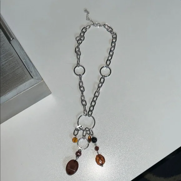 Bohemian Silver and Brown Chunky Necklace - Picture 1 of 3